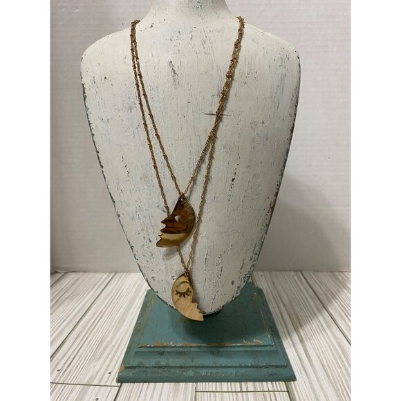 SOHI Gold Tone Necklace Double Layer Celestial Moon Faces Y2K - Picture 1 of 6